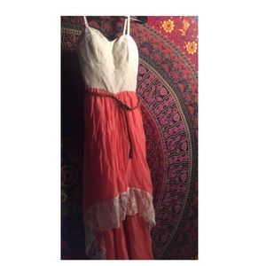Coral & White High-Low Dress